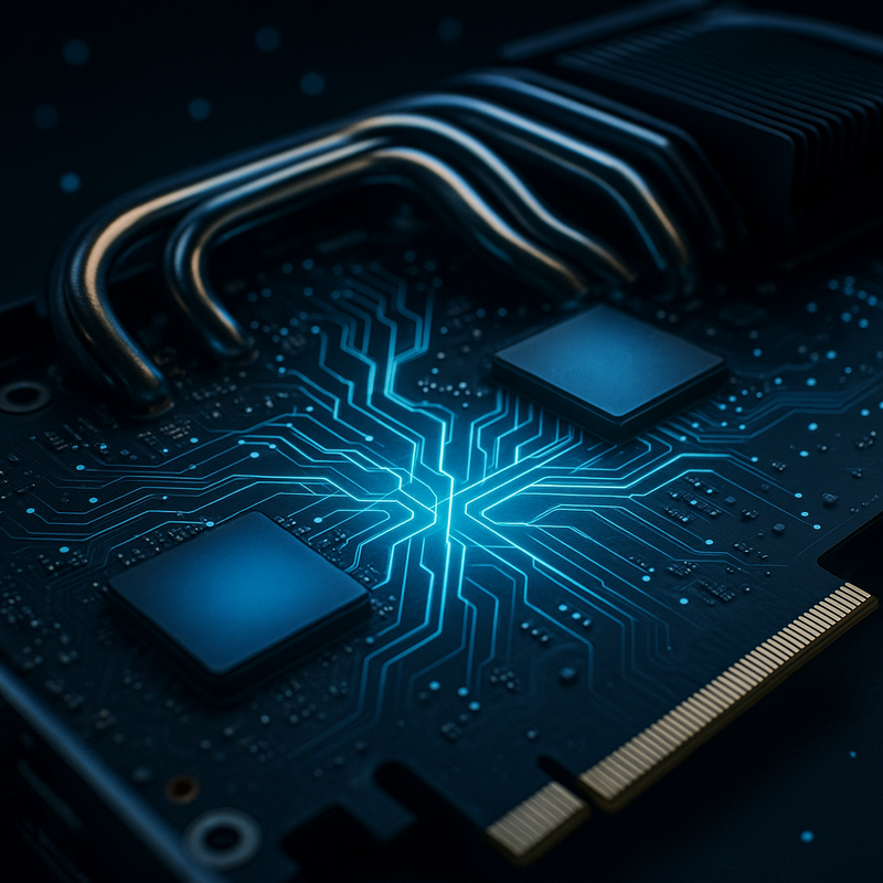 Neural pathways gevisualiseerd op een graphics card die AI overclocking ondergaat