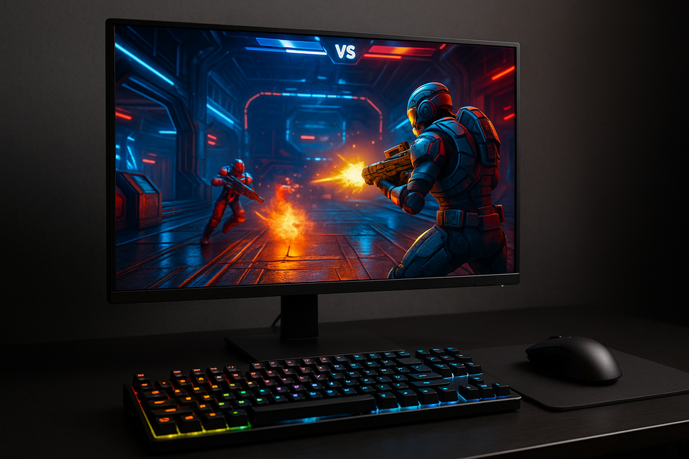 Budget gaming setup met 144Hz monitor, toetsenbord en muis op bureau