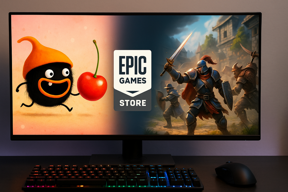 Split-screen weergave van CHUCHEL puzzelspel en Albion Online MMORPG op gaming monitor