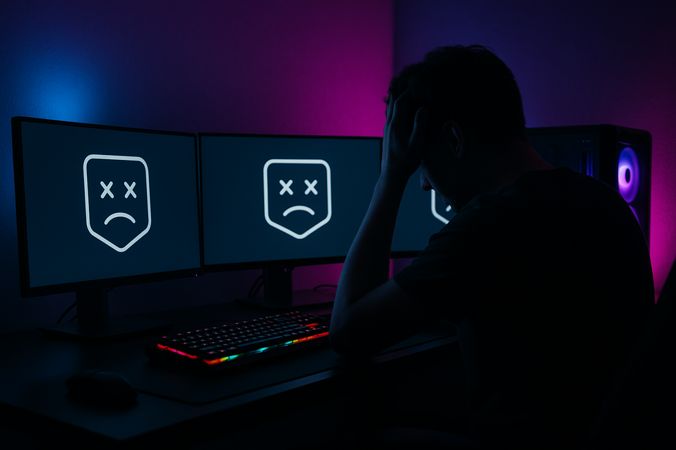 Gaming setup met Epic Games Store foutmelding op scherm