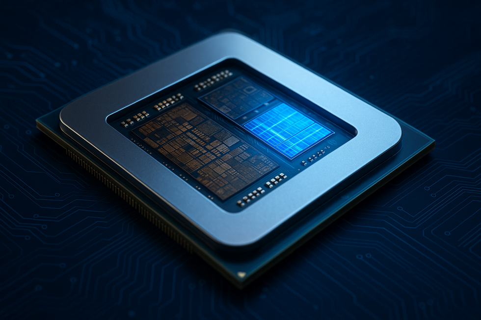 Close-up van Intel Arrow Lake processor chip met NPU-technologie