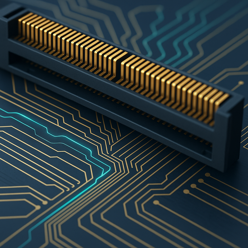 PCIe-connector met gedetailleerde weergave van signaalrouting en contactpunten