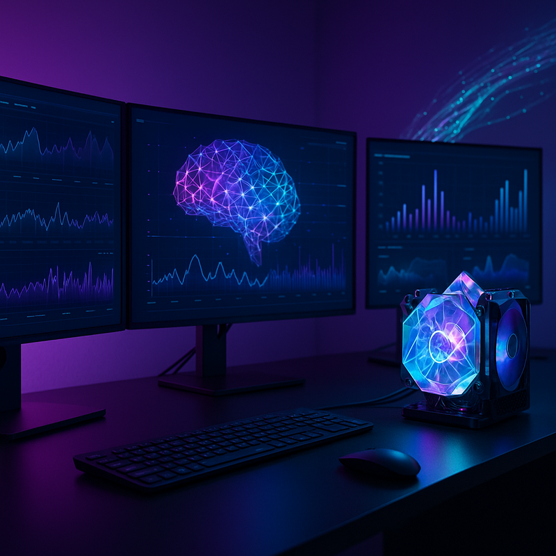 Neural pathways gevisualiseerd op een graphics card die AI overclocking ondergaat