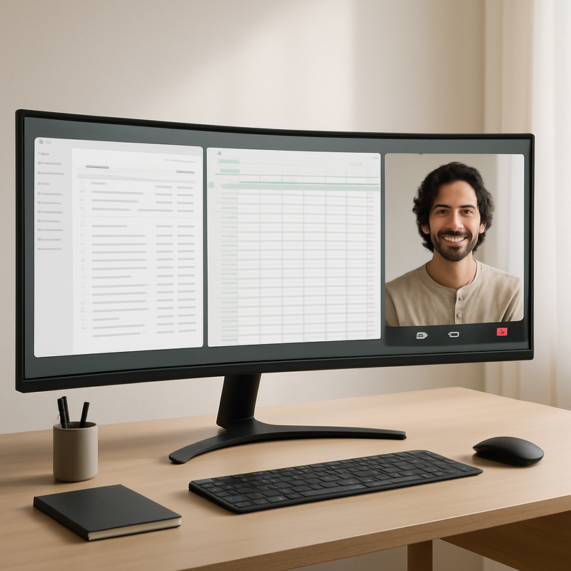 Ultrawide monitor met meerdere applicaties naast elkaar voor optimale workflow