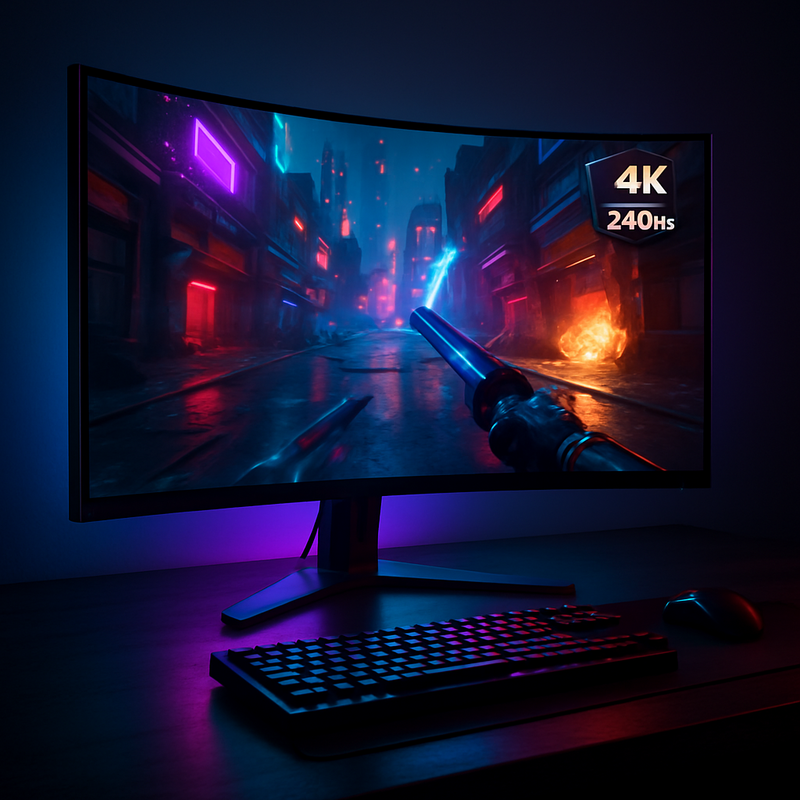 4K gaming monitor met hoge verversingssnelheid op bureau