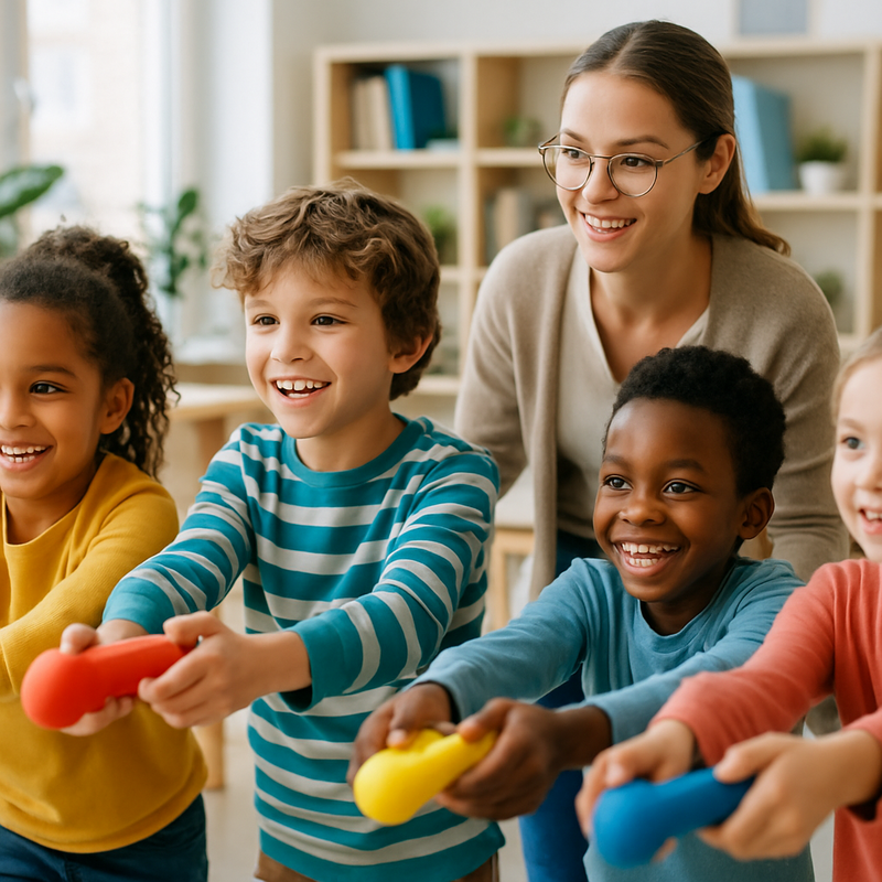Kinderen spelen educatieve games in een Nederlands klaslokaal