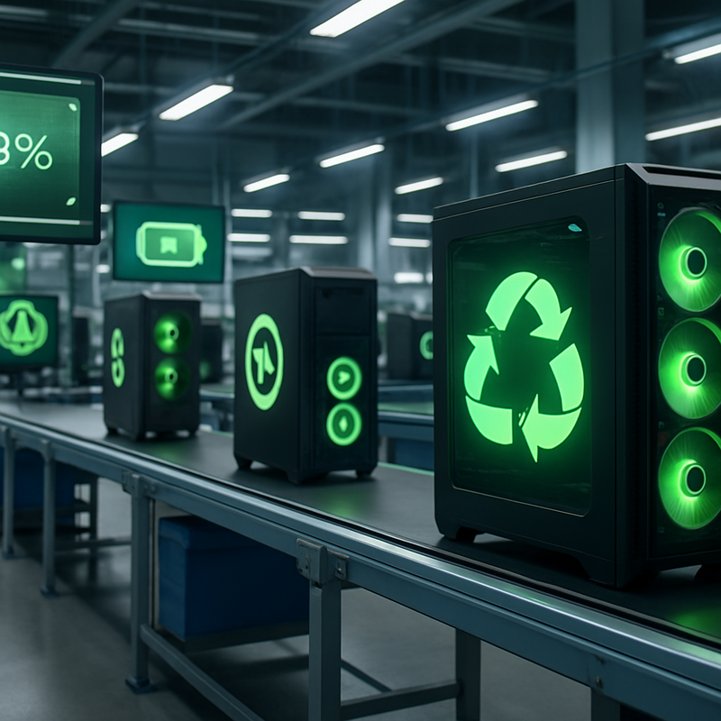 Moderne productiefaciliteit voor gaming hardware met duurzaamheidsindicatoren