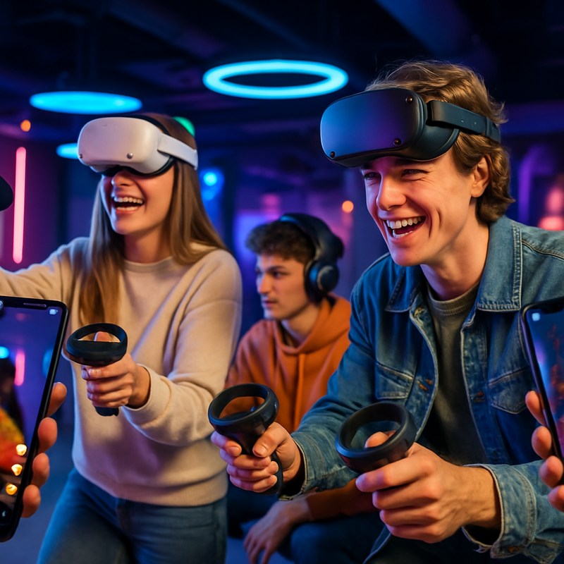 Jongeren spelen mixed reality games terwijl ze TikTok-content bekijken