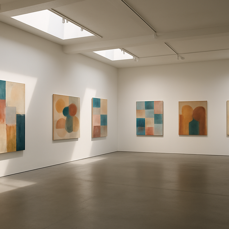 Lege kunstgalerie met nieuwe tentoonstellingswerken zonder bezoekers