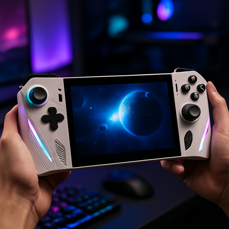 ROG Xbox Ally handheld gaming console in handen