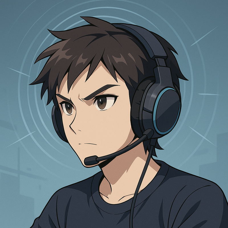 Anime-stijl afbeelding van een geconcentreerde gamer met headset, omringd door geluidsgolven die een tactisch voordeel symboliseren.