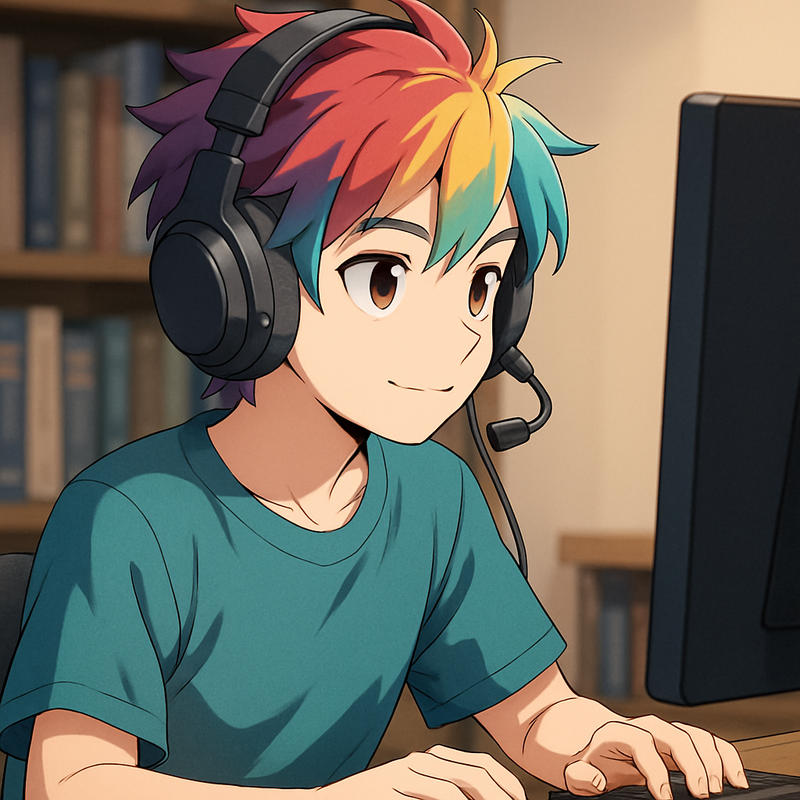 Anime afbeelding van een jonge gamer die comfortabel een strakke gaming-headset draagt terwijl ze geconcentreerd gamen.