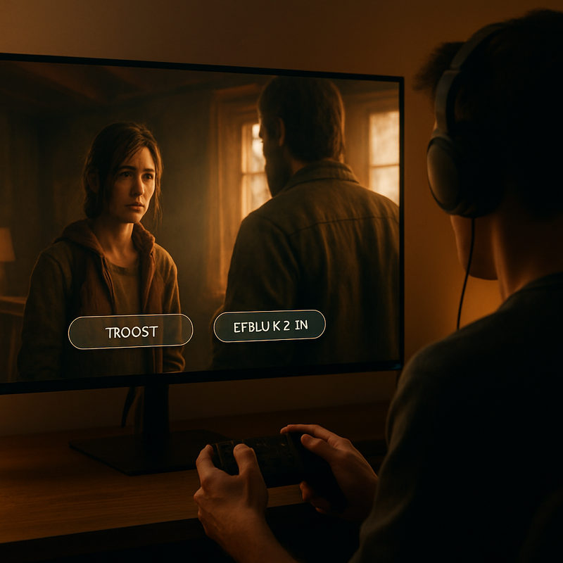 Speler speelt een verhalende game met zichtbare interactieve gameplay-elementen