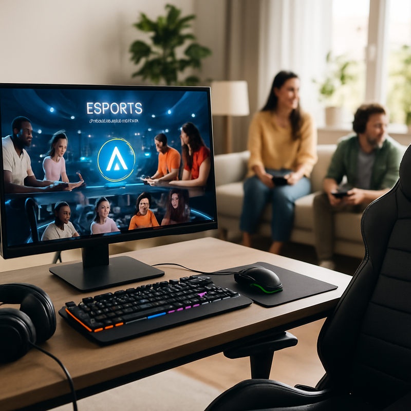 Gaming setup met cloud gaming interface en ergonomische gaming hardware in moderne woonruimte