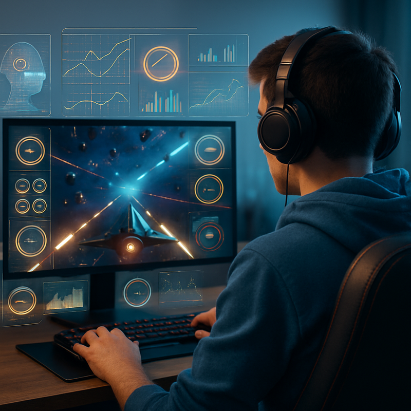 Gamer gebruikt AI-gestuurde realtime feedback tijdens het spelen op een high-end gaming computer