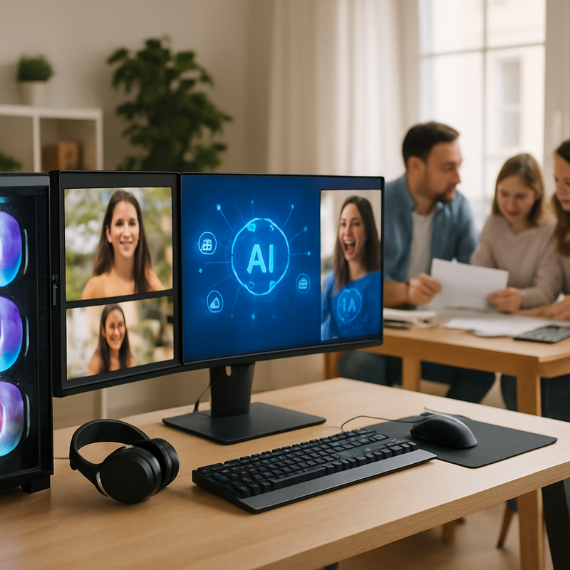 Gaming setup met AI-elementen en een gezin dat budget bespreekt