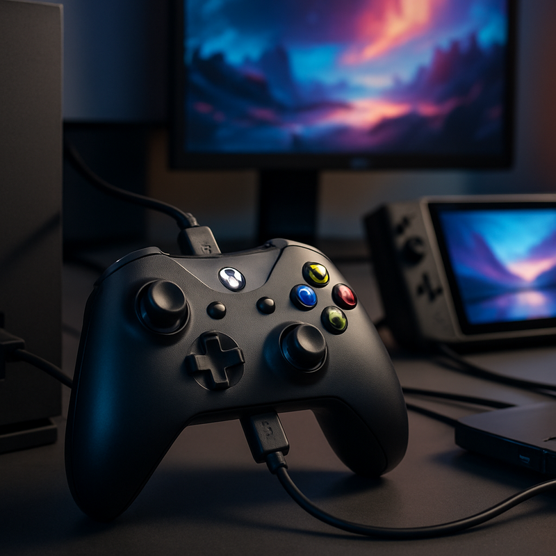 Gaming controller verbonden met verschillende apparaten zoals console en pc