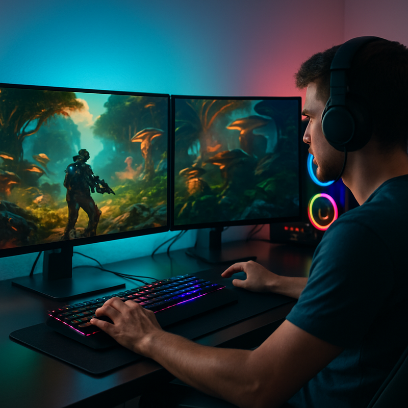 Moderne gamingsetup met RGB-verlichting en high-end gaming-pc