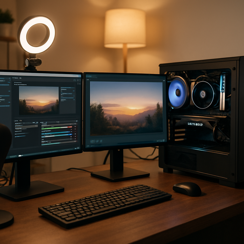 Gaming en streaming setup met moderne hardware en accessoires