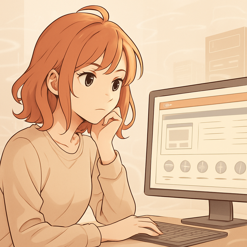 Een anime-stijl illustratie van een creatieve vrouw die een digitale wereld ontwerpt via een computer met cPanel interface, omringd door gestileerde serverelementen.